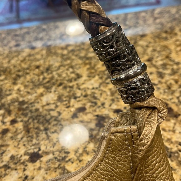 Brighton Barbados Collection Purse Light Gold Pebbled Leather Shoulder Hobo Bag - Picture 5 of 10